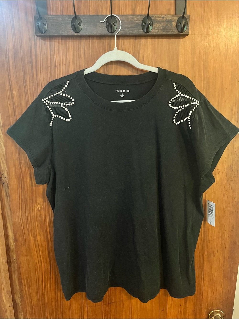 torrid Black Short Sleeve Tee with embellished Shoulder Detail NWT 1